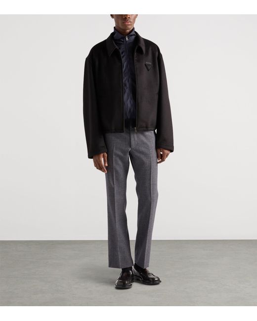 Prada Blue Superfine Wool Zip-Up Bomber Jacket for men