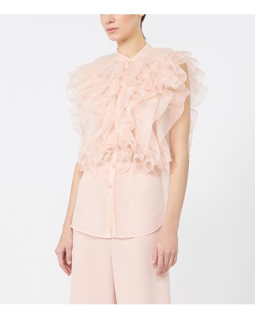 Max Mara Pink Silk Ruffled Blouse