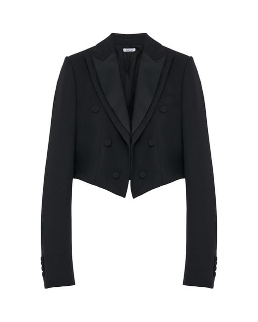 Alexander McQueen Black Wool Cropped Double Lapel Blazer