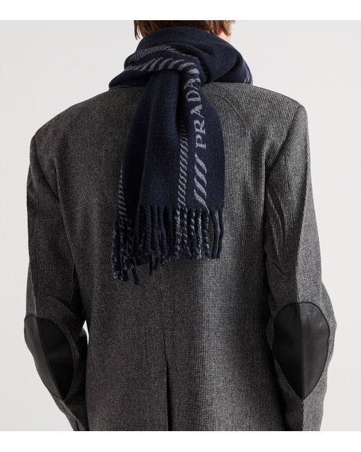 Prada Blue Wool-Cashmere Jacquard Scarf for men