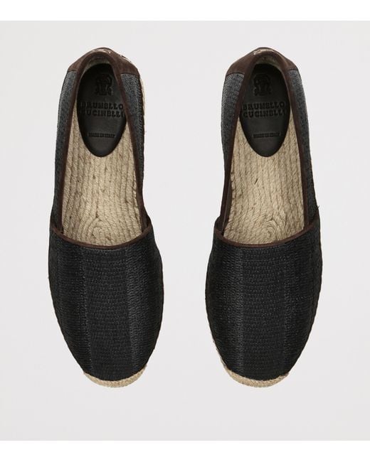 Brunello Cucinelli Black Suede-Trim Espadrilles