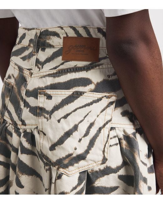 Ganni Gray Zebra Denim Midi Skirt