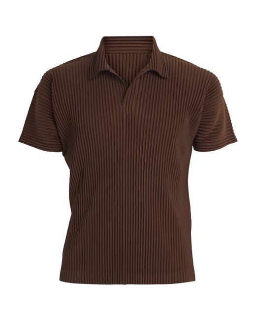 Homme Plissé Issey Miyake Brown Pleated Polo Shirt for men
