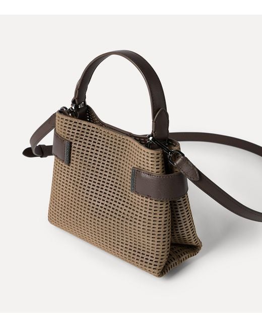 Brunello Cucinelli Brown Small Leather Essence Top-Handle Bag