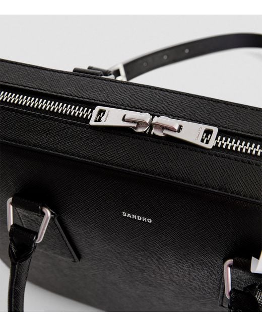 Sandro Black Leather Slim Briefcase for men