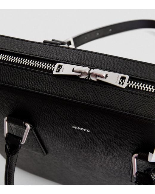 Sandro Black Leather Slim Briefcase for men