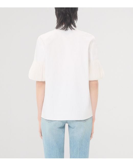 Valentino White Cotton Organza-Cuff Shirt