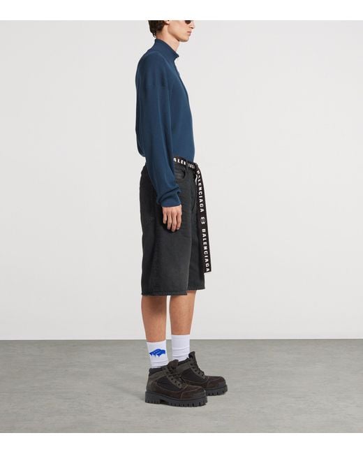 Balenciaga Blue Belted Oversized Denim Shorts for men