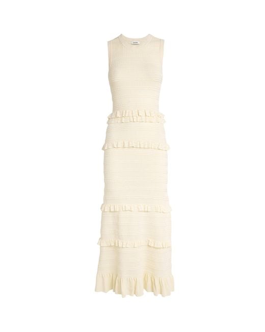 Sandro Natural Frilled Knitted Midi Dress