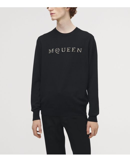 Alexander McQueen Black Wool Embellished Logo Sweater for men