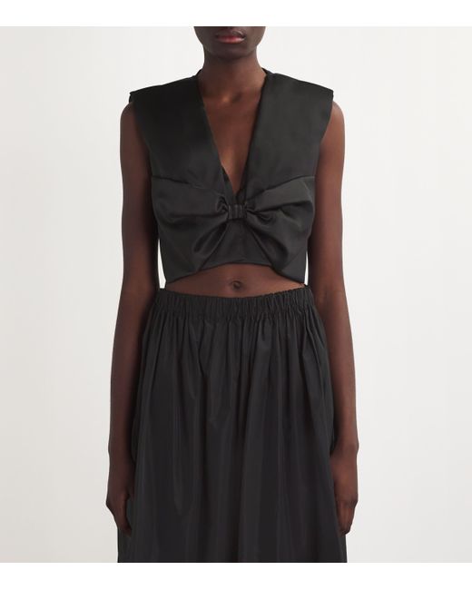 Sandro Black Satin Bow Cropped Top