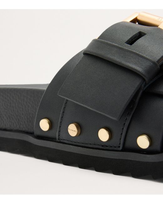 AllSaints Black Leather Ellie Stud Slides