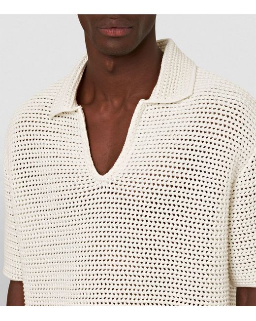 Orlebar Brown White Cotton Crochet Batton Polo Shirt for men