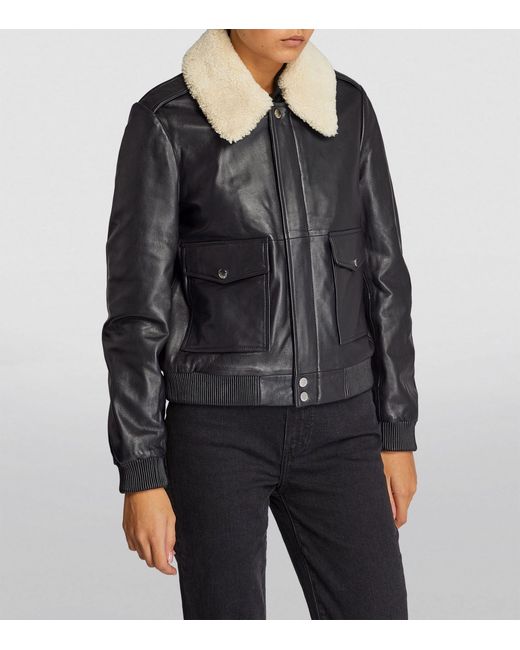 Claudie Pierlot Shearling Leather Jacket in Black | Lyst