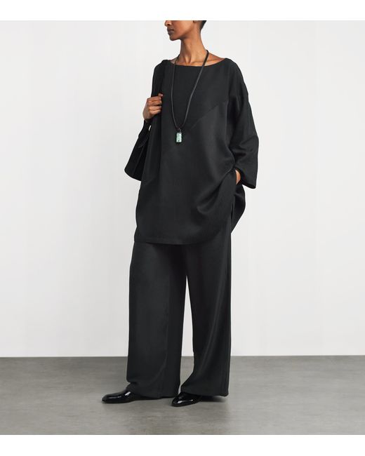 Eskandar Black Silk Flared Trousers