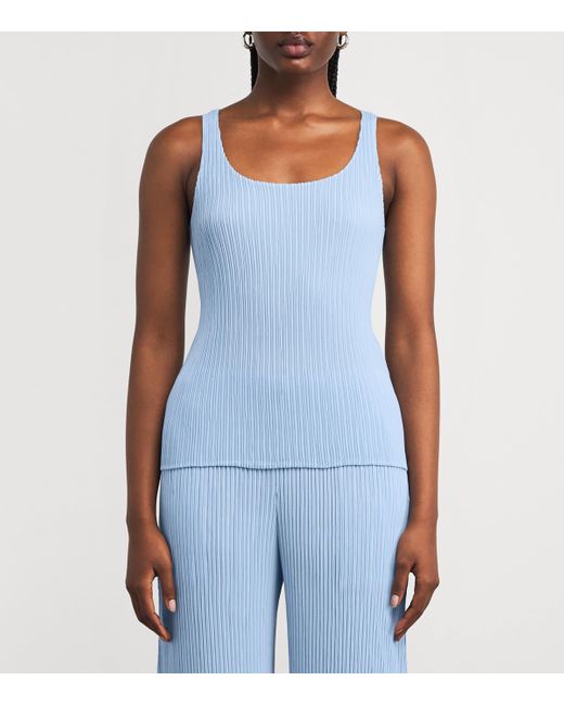 Issey Miyake Blue Hatching Tank Top