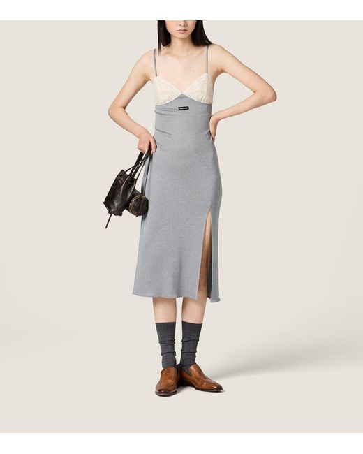 Miu Miu Gray Recycled Silk Midi Dress