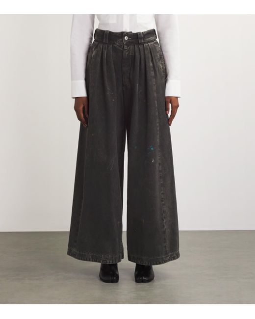 Maison Margiela Black Pleated Paint Wide-Leg Jeans