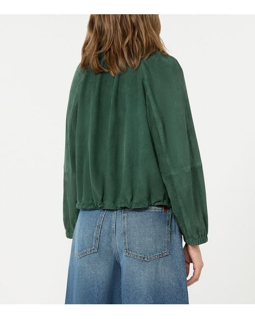 Weekend by Maxmara Green Suede Drawstring Bomber Jacket
