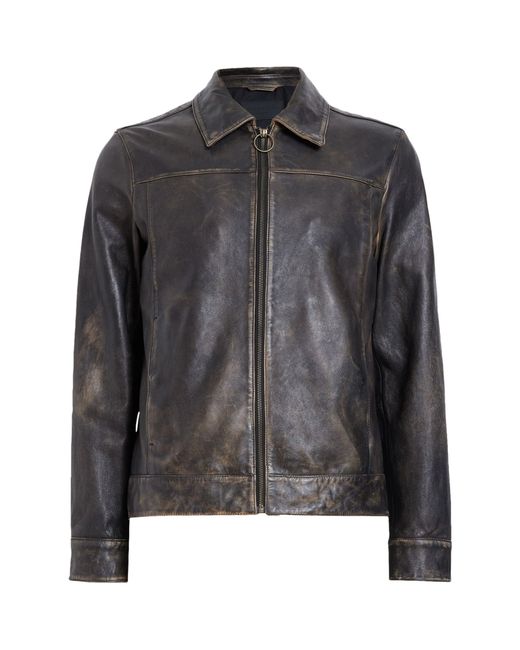 AllSaints Black Allsaints Alkan Collared Zip Up Two Tone Leather Jacket for men