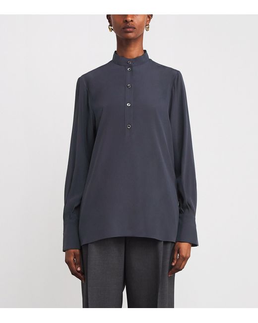 Eleventy Blue Silk Button-Up Tunic Shirt