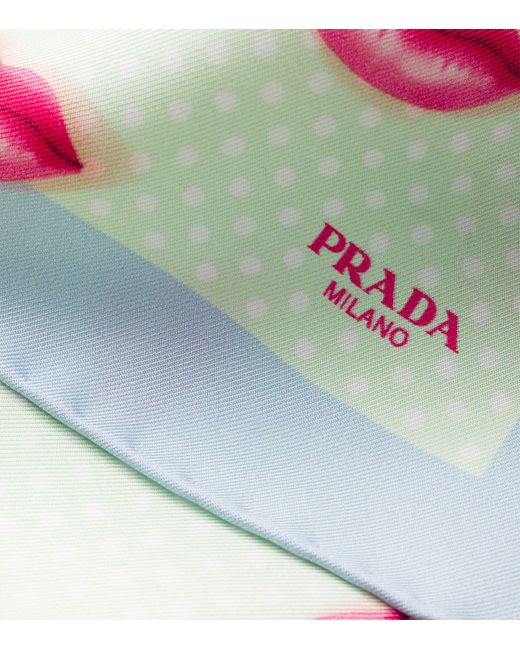 Prada Green Silk Twill Printed Scarf