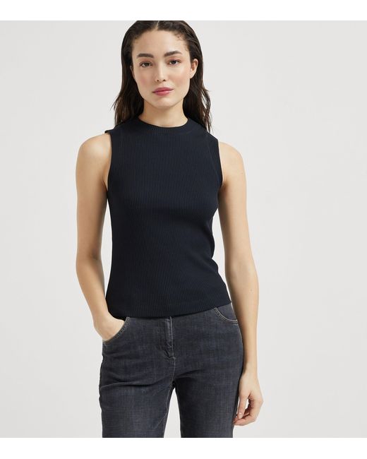 Brunello Cucinelli Black Cotton Ribbed Tank Top