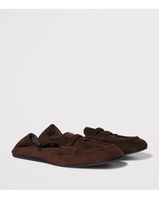 Miu Miu Brown Suede Ruched Loafers