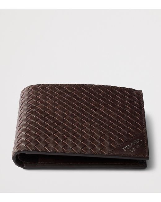 Prada Brown Leather Woven Wallet for men