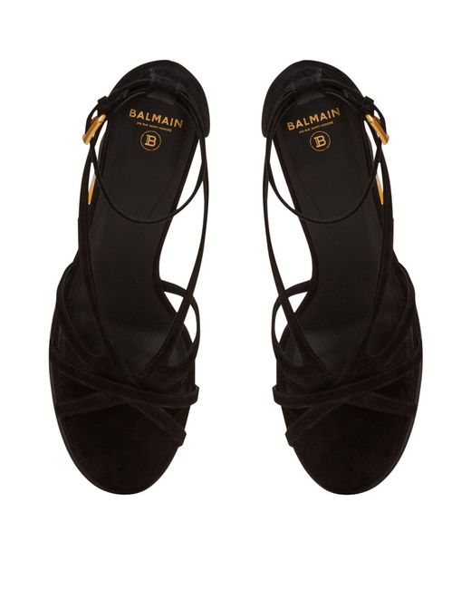 Balmain Black Suede Cam Platform Sandals 160