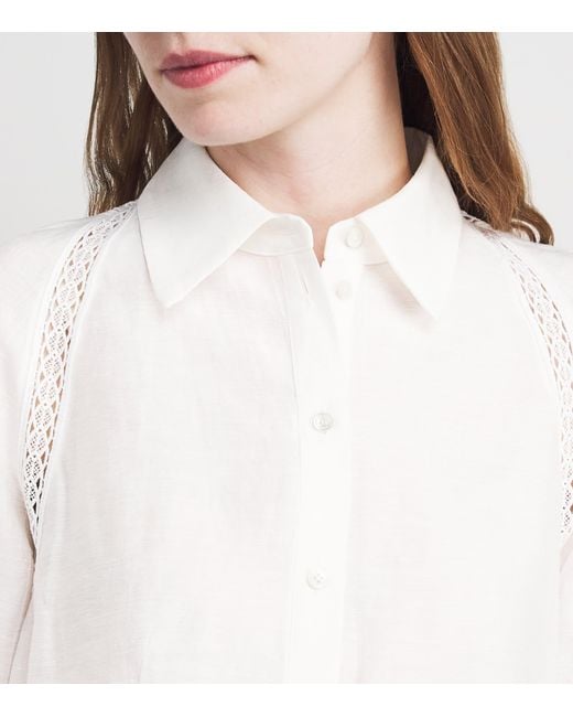 Claudie Pierlot White Lace-Trim Cropped Shirt
