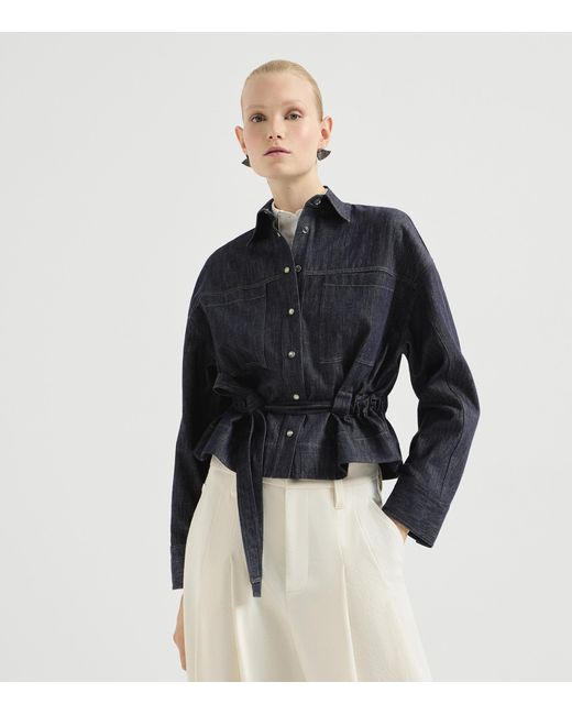 Brunello Cucinelli Blue Self-Tie Denim Shirt