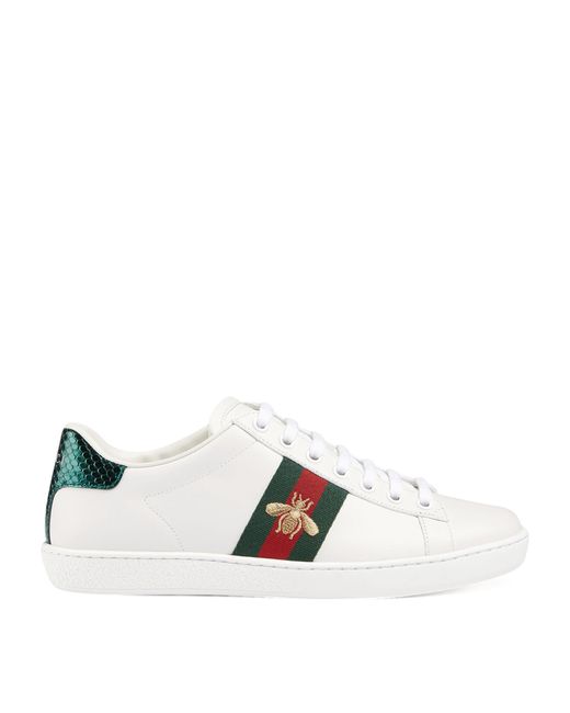 Gucci White Leather Embroidered Ace Sneakers