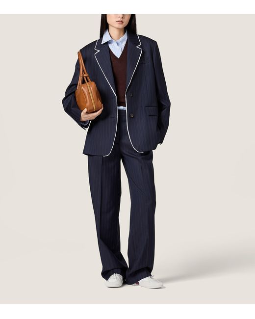 Miu Miu Blue Wool Pinstripe Blazer