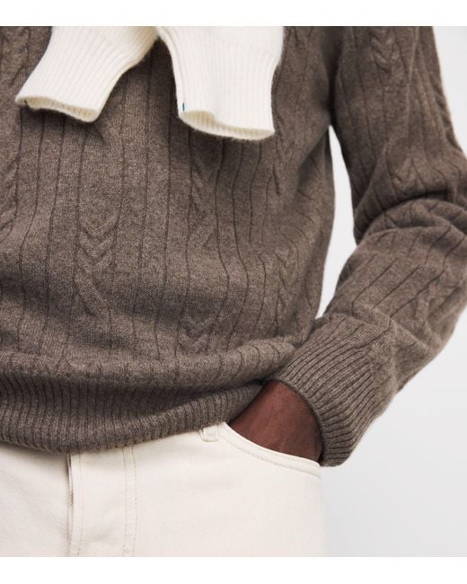 FIORONI CASHMERE Brown Cashmere Cable Knit Quarter-Zip Sweatshirt for men