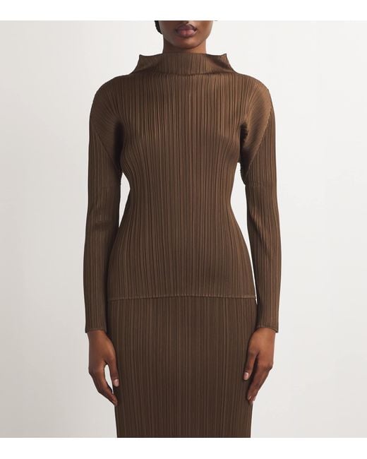 Pleats Please Issey Miyake Brown New Colorful Basics Long-Sleeve Top