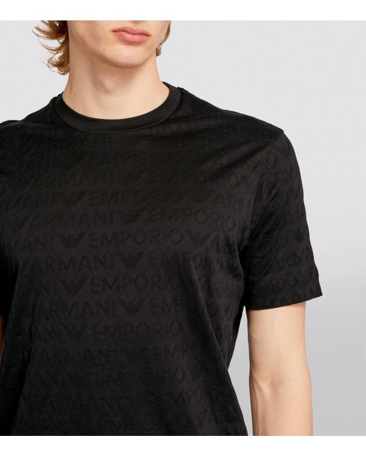 Emporio Armani Black Cotton Logo Jacquard T-Shirt for men