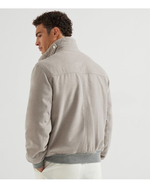 Brunello Cucinelli Brown Cashmere Water-Resistant Bomber Jacket for men