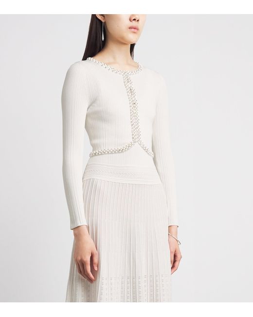 Sandro White Ribbed Embellished Cardigan