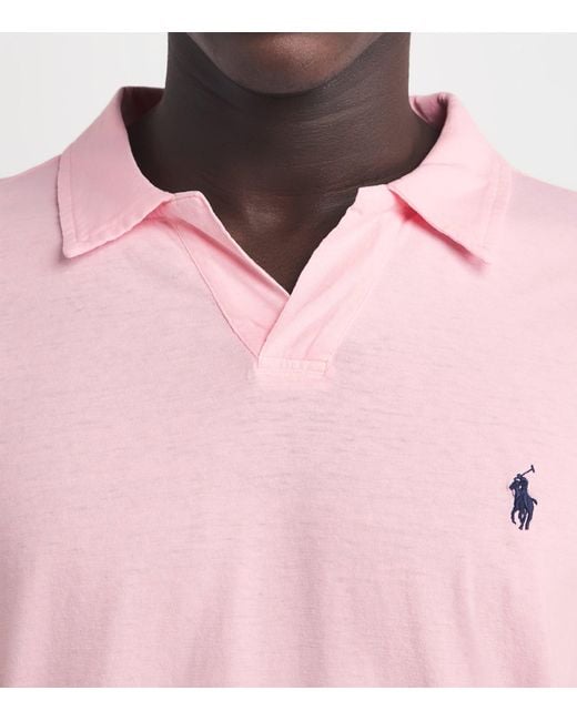 Polo Ralph Lauren Pink Cotton-Linen Open-Collar Polo Shirt for men