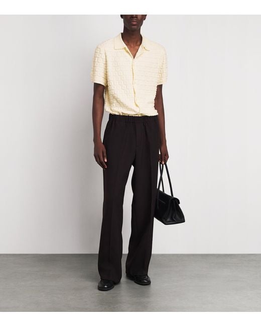 Sandro White Terry Knit Jacquard Short-Sleeve Shirt for men