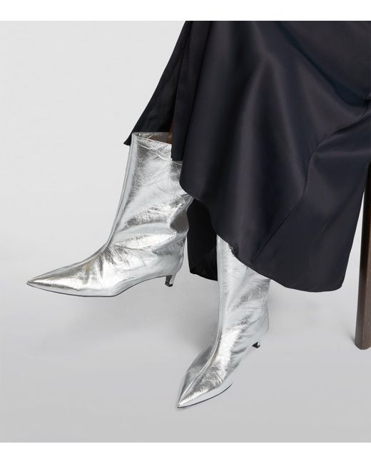 Jil Sander Gray Metallic Leather Boots 30
