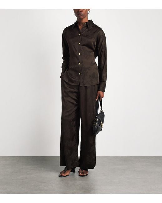 Ganni Brown Satin Jacquard Drawstring Trousers