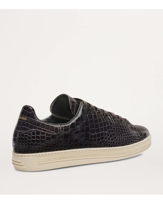 Tom Ford Black Croc-Embossed Leather Warwick Sneakers for men