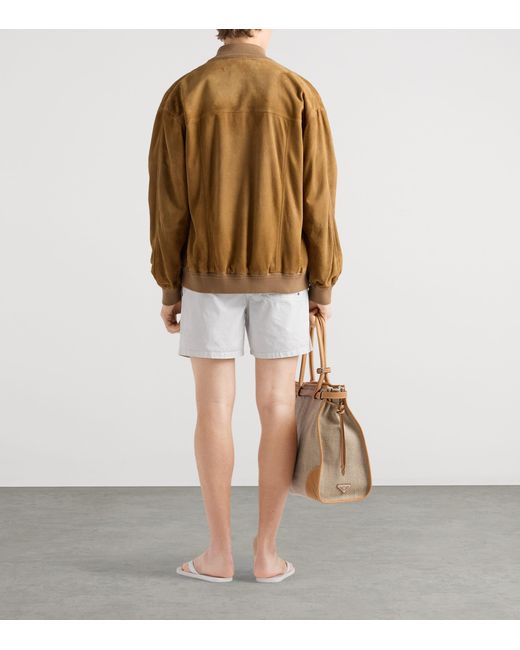 Prada White Cotton Twill Swim Shorts for men