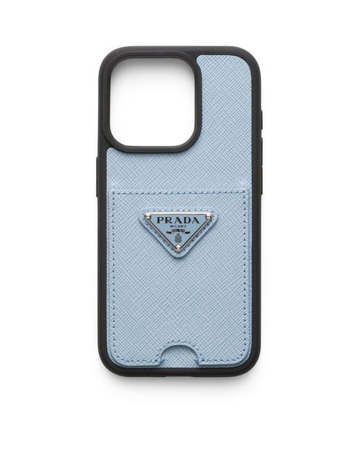 Prada Blue Saffiano Leather Iphone 15 Pro Case