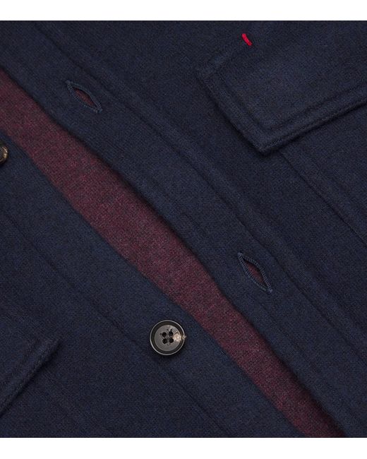 Isaia Blue Wool-Cashmere Overshirt for men