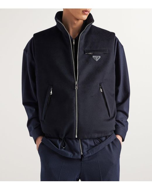 Prada Blue Triangle-Logo Cashmere Gilet for men