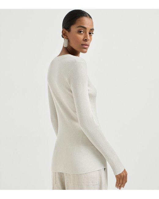 Brunello Cucinelli White Cashmere-Blend Sparkle Sweater