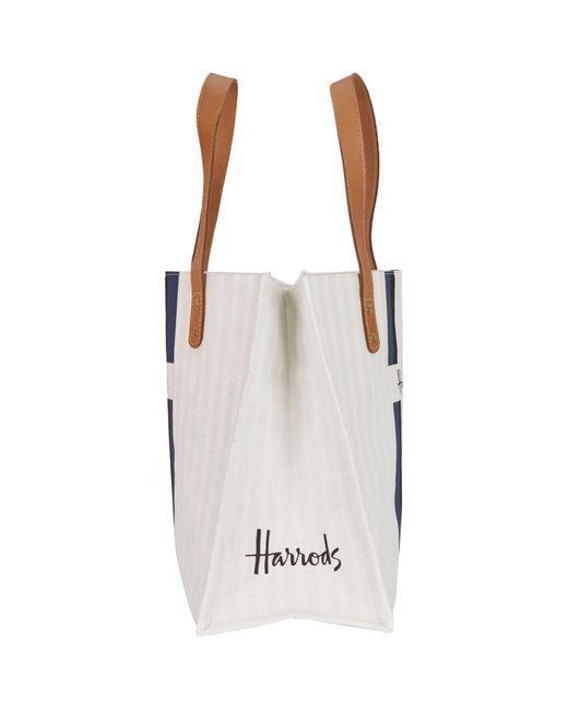 Harrods Blue Logo Stripe Shopper Bag